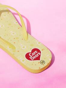 SHEIN X Care Bears 女款可愛卡通夾腳拖鞋，夏季戶外穿著卡通彩虹印花沙灘涼鞋 - 淺黃色 - 查看 3