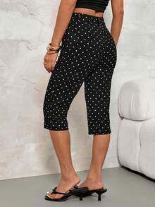 SHEIN PETITE Quần skinny dài 7/8 chấm bi đen kiểu Old Money mùa hè mới, thích hợp mặc thường ngày và đi làm. - màu đen - Xem 2