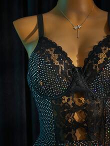 MidnightGlam Set de 3 vestidos de tirantes ajustados con parches de lentejuelas y encaje para tallas grandes - Negro - Ver 8