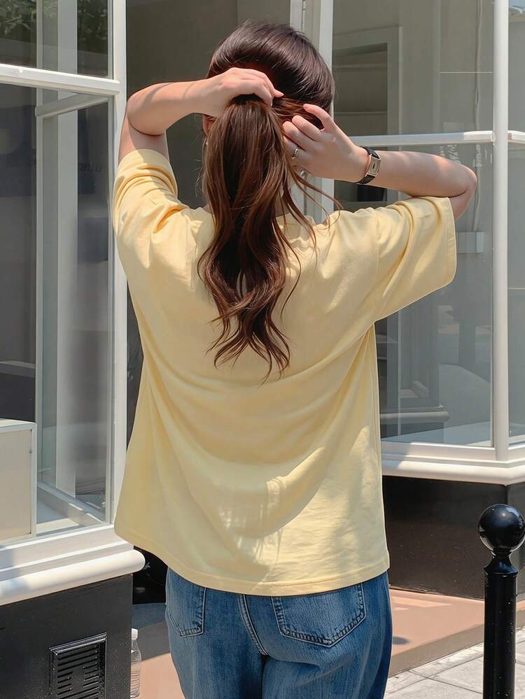Bow Embroidery Loose Short Sleeve Round Neck T-Shirt For Women