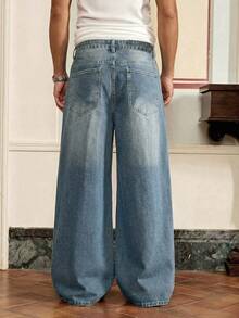 SWAVVY Men's Solid Color Minimalist Casual Jeans - Blue - View 2