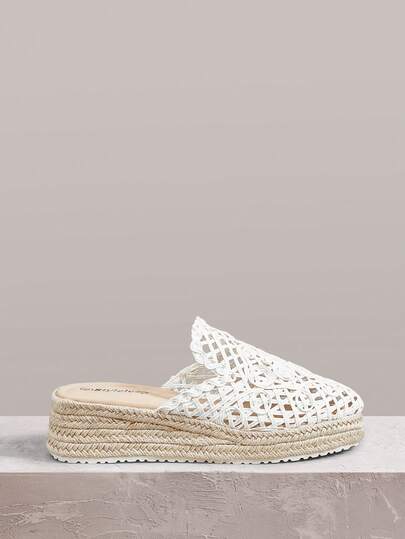 Styleloop Women's Hemp Rope Woven Straw Thick Heel White Woven Back Empty Women's Slope Heel Single Shoes Muller Shoes Sandals Hemp Rope Shoes Pomessian Style Is Suitable For Going Out On Vacation Daily Dating Beach Seaside Travel Casual Style With Women's Shoes