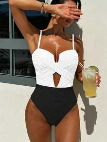 Swim SXY Springbreak Color Block One-Piece Swimsuit, Push Up, Wire-Free - Black and White - View 3