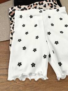 SHEIN 3pcs Baby Girl Knitted Solid Color, Floral & Leopard Print Coordinated Casual Outfit Set - Multicolor - View 4