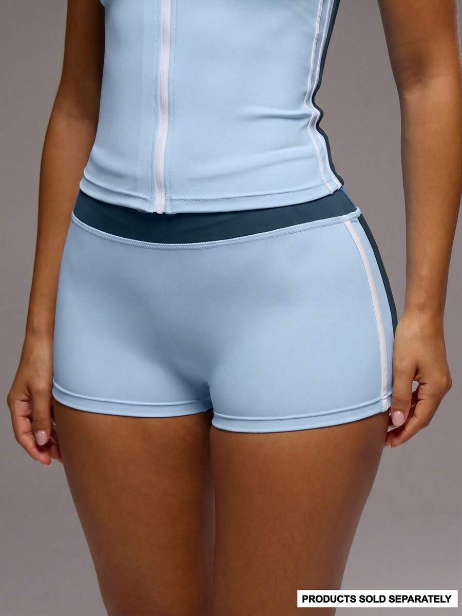 Musera Sport 撞色超短迷你运动短裤,仅限运动健身健身房普拉提日常休闲夏季穿着。 - 淺藍色 - 查看 1
