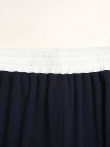 SHEIN 少女两件套 - 蓝白撞色针织刺绣T恤和裤子 - 藏蓝色 - 查看 4