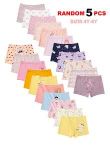 5pcs/Pack Young Girl Cartoon Horse, Rabbit, Elephant Print Assorted Color Panties - Multicolor - View 1