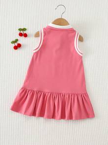 Cozy Pixies Vestito casual carino per bambine con fiocco a ciliegie, bottoni anteriori, linea A, senza maniche, con balze, Vestito polo/T-shirt per bambine, Set carino per bambine, Set a righe colorate a ciliegie per bambine, Set multicolore per bimbe, Vestito colorato per bimbe - Rosa - Visualizzare 2