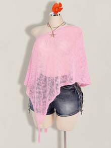 SHEIN ICON 大码女式休闲百搭日常针织毛衣 - 粉色 - 查看 4
