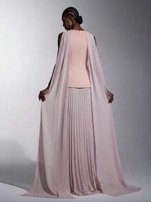 Elitara Elegant Dusty Pink Summer Formal Wedding Guest Dress, Boat Neck Chiffon Patchwork Pleated A-Line Skirt,Fashionable Bridesmaid Party Dress - Dusty Pink - View 2