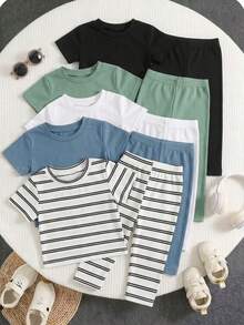 SHEIN Bộ 5 quần dài in sọc và sao cho bé trai, kiểu dáng thoải mái, thích hợp mặc ở nhà. - Nhiều màu - Xem 2