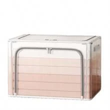 1 Set Of 66L Transparent PVC Storage Box, Large Waterproof Household Steel Frame Box For Storing Clothes, Blankets, Organizing Box, Foldable Wardrobe Storage Box - White - View 6
