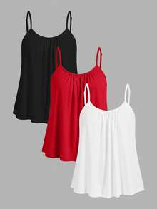 Tseoso 3pcs 95% Cotton Women Pleated Loose Camisole Adjustable Strap, Suitable For Spring And Summer,Summer Top - Multicolor - View 11