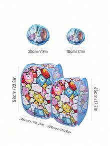 ADVENTURE TIME X SHEIN 聚酯纖維可折疊收納籃 - 彈跳式便攜收納籃，家用多功能收納盒，適用於衣物、玩具、雜物分類，輕巧耐用且易於清潔，適用於臥室、客廳、浴室、宿舍、旅行使用，附手柄可懸掛收納，卡通圖案設計時尚 - 淺藍滿 - 查看 3
