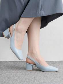 CUCCOO BIZCHIC 女款藍色時尚百搭扣飾PU材質高跟鞋，四季通勤優雅基礎款，適合度假與日常穿搭 - 藍色 - 查看 3