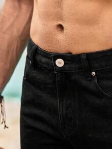 Mercer Haus Jeans rectos con bolsillo sesgado para hombre, estilo grunge - Negro - Ver 6