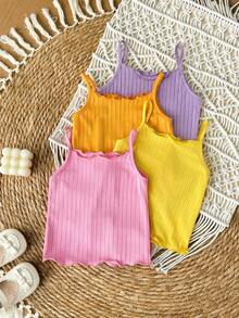 4-Piece Set Of Cute Baby Girl Summer Camisole T-Shirts, Suitable For Spring And Summer. - Mauve Purple - View 5