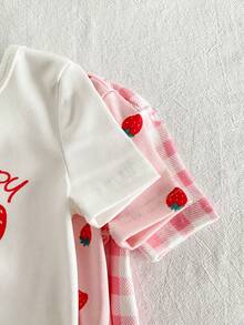 6件套女童草莓、花卉、爱心和格子印花柔软弹力休闲短袖睡衣套装，舒适的夏季幼儿睡衣 - 彩色 - 查看 6