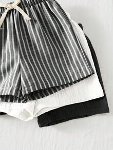 Cozy Pixies 3件套男童弹力腰短裤，带装饰丝带，百搭舒适 - 彩色 - 查看 4