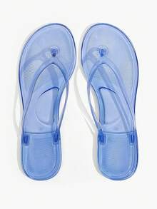 Grefit Spring And Summer New Round Toe Flat Bottom Casual Vacation Simple Blue Flat Sandals Slippers Women's Flip-Flops - Blue - View 5