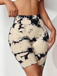 SHEIN Unity Seamless Yoga Leggings/Tie-Dye Craftsmanship/High Waist Tummy Control Lift Butt/Comfortable/Versatile/Moisture Wicking/Fitness Workout/Outdoor Running - Khaki - View 3