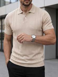 Manfinity Bizformal Áo polo nam cổ bẻ lịch sự phong cách casual, thoải mái mặc mùa hè, thiết kế đa năng và tinh tế. Áo polo nam dệt kim, màu xanh lá, quần áo nam, áo polo, áo golf nam. - Màu be - Xem 5