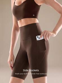GLOWMODE Celana Pendek Biker FeatherFit™ Flex 10" dengan Kantong Samping, Cocok untuk Yoga, Pilates, dan Aktivitas Harian dengan Dampak Rendah - Coklat - View 3