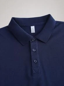 Officeau 男士纯色短袖休闲通勤 Polo 衫，适合高尔夫运动，藏蓝色 Polo 衫 - 藏蓝色 - 查看 3
