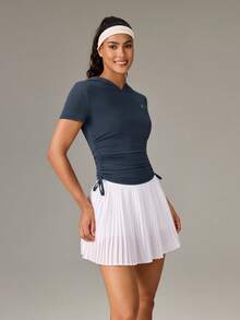 OutZeal Women Sports Tee Gym Workout Wear Soft Stretch Slim Fit Side Ruched Drawstring Hood Active Tops - Blue - View 4