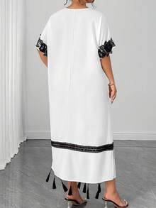 Elenzga Plus Size Colorblock Minimalist Short Sleeve Dress - White - View 2