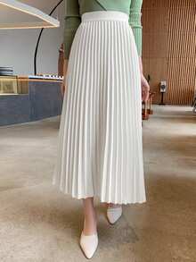 DAZY Elegant Pleated A-Line Skirt, Spring/Fall - White - View 6