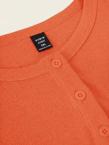 SHEIN BASICS Plus Size Solid Color Knit Fitted Tank Top Workwear Burnt Orange Summer Casual Modest Summer Tops - Orange - View 4