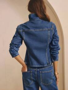 Aralina Chaqueta de mezclilla con cintura ceñida para invierno/verano - Azul lavado medio - Ver 2
