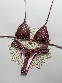 Swim Mod 2-Piece Set, Random Cherry Print Halter Triangle Bikini Top And Bottoms, Sexy Women Summer Swimwear - Multicolor - View 1