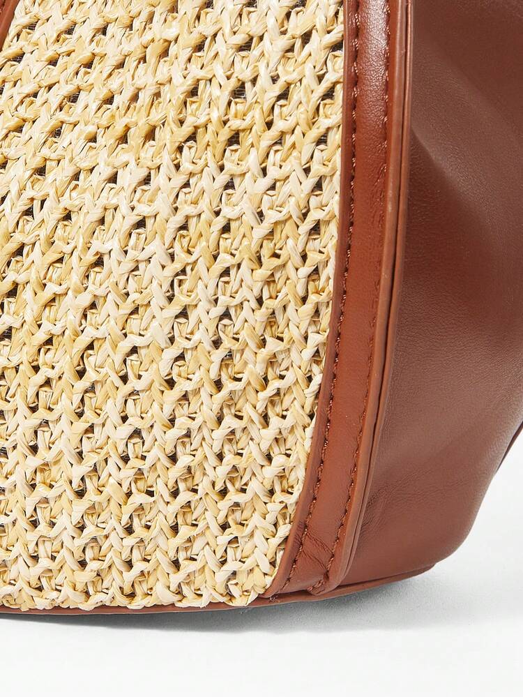LADIES SHOULDER BAG, EXQUISITE VACATION STRAW BUCKET BAG