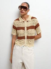 Áo khoác cardigan không tay nhẹ, chất liệu dệt kim thoáng khí, viền ren, phong cách boho bãi biển MAIJA. - Nhiều màu - Xem 4