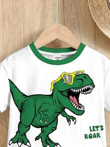 SHEIN Bộ áo thun in hình khủng long phong cách tối giản thường ngày dành cho bé trai. - Nhiều màu - Xem 5