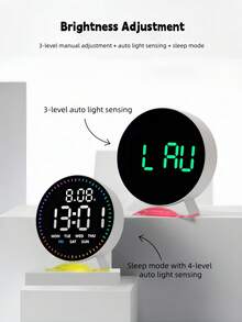Reloj despertador digital LED redondo con luz nocturna RGB, doble alarma, pantalla de fecha y semana, brillo ajustable, reloj de escritorio moderno para dormitorio, oficina y decoración del hogar - Multicolor - Ver 8