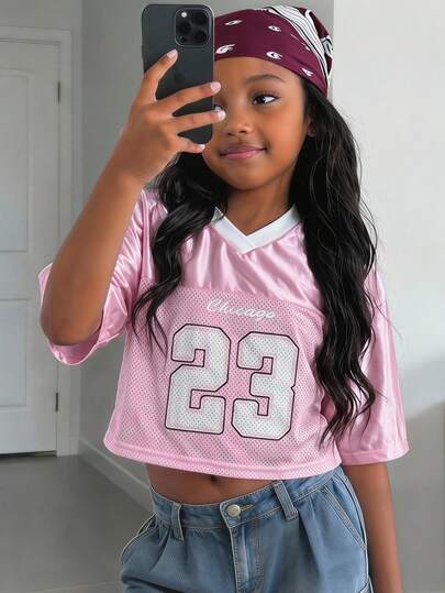 Tween Girls Summer Festival Streetwear Vintage Breathable Mesh Number Pattern Graphics Baseball Short Jersey