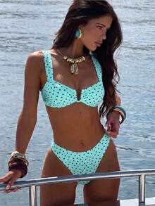 Bonvoyette Summer Bestselling Polka Dot Pattern Design Fashionable Beach Bikini Set For Girls - Mint Green - View 1