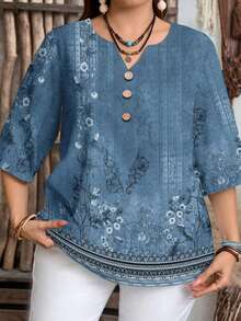 EMERY ROSE Women's Casual Floral Print Shirt,Summer Top - Blue - View 4