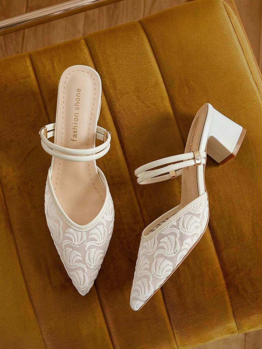 Eladyva Phụ Nữ Mùa Hè 2024 Phong Cách Mới Cổ Tích Thời Trang Gót Giữa & Gót Dày Bít Mũi Giày Sandal 2 Chiều Mang Giày - Màu be - Xem 1