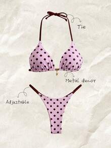 Elavelle Spring Break Women's Solid Color Spaghetti Strap Sexy Bikini Swimwear Set - Multicolor - View 1