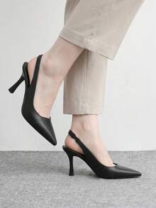 CUCCOO BIZCHIC 女士新款简约时尚黑色哑光高跟尖头无后跟套脚鞋，百搭实用，适合工作、度假、春秋季等各种场合 - 黑與白 - 查看 3