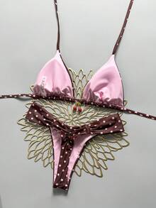 Swim Mod 2-Piece Set, Random Cherry Print Halter Triangle Bikini Top And Bottoms, Sexy Women Summer Swimwear - Multicolor - View 2