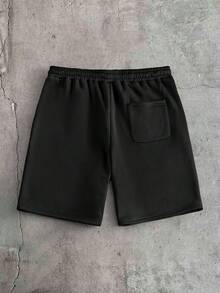 AXEPEAK Men's Casual Fashion Street Virgin Mary Cross Print Drawstring Waist Loose Shorts, Summer - Black - View 2