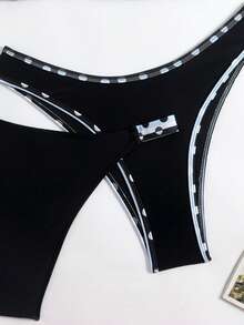 Elavelle 3pcs Solid Color Bikini Set, Women Swimwear For Spa & Holiday - Black - View 6