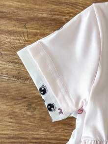 SHEIN 女婴可爱小鸭小鸡印花短袖A字连衣裙两件套，适合春夏外出、拍照或日常穿着 - 彩色 - 查看 4