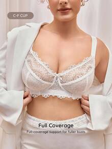 Bralution 1 pezzo Reggiseno in pizzo e rete con ferretto, taglie comode - Bianco - Visualizzare 3