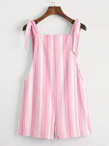 SHEIN EZwear 休闲简约度假粉色多巴胺条纹打结肩带口袋拼接连体裤，适合日常通勤、约会、派对、秋冬夏、圣诞节、新年、感恩节、派对、婚礼、海滩、毕业典礼、时尚、优雅、休闲、外出、约会、预订、通勤、闪亮、情人节、优雅、度假、休闲、Y2K、外出、毕业典礼等场合。 - 彩色 - 查看 2